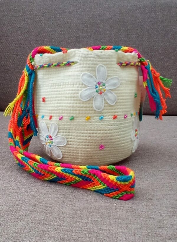 Femperium Wayuu Hand-Woven Guajira Colombia Bags White Rainbow Small