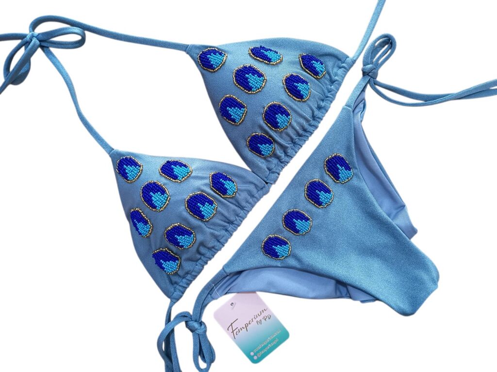 blue embroidered bikini