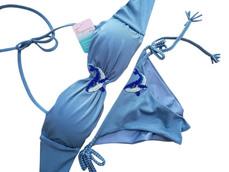 whale blue embroidered bikini